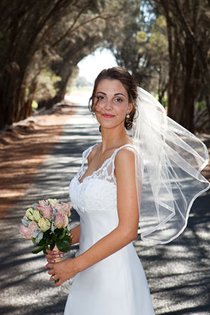brides veil blowing in the wind