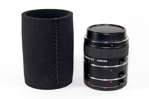 a set of Kenko extension tubes and an empty stubby holder