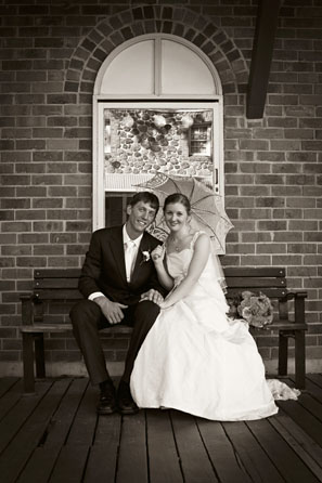 bride and groom in sepia