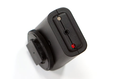 receiver, showing two status LEDs and socket for camera cable