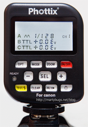 photo 1: setting group 1 output in manual mode, power level set to 1/128 (same display as previous firmware)