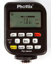 in ratio mode, A:B ratio at 1:3, -1 stop FEC