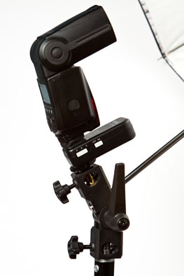 Odin receiver on a light stand<br>with a Canon 580EX II flash