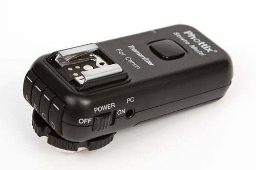 Strato II Multi transmitter, showing power switch, PC sync socket