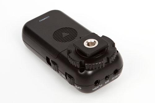 Strato II Multi receiver, showing cold shoe mount (now with locking wheel) and 1/4 socket