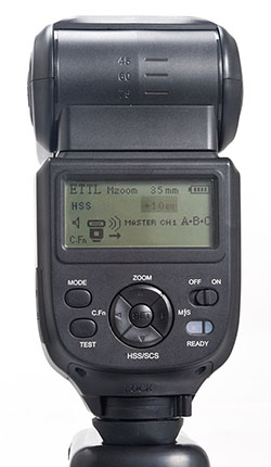 rear of the Phottix Mitros TTL flash