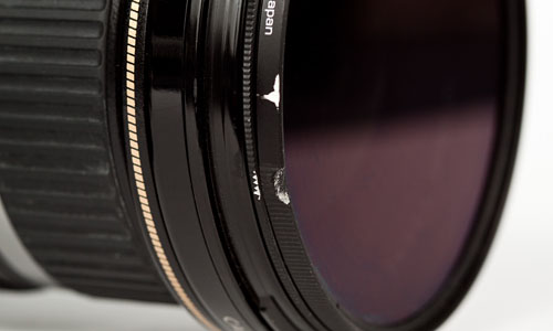 damaged CPL filter on a Canon EF-S 10-22mm lens