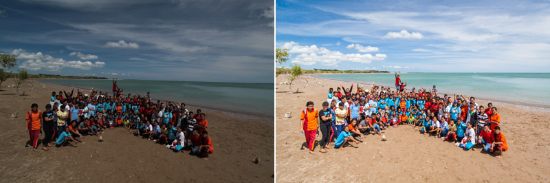 Elpida School students, teachers and the Wings To Work team at the beach, Kupang, West Timor