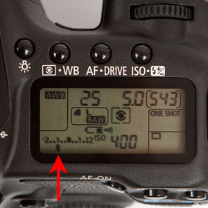 exposure level indicator on a Canon EOS 50D DSLR