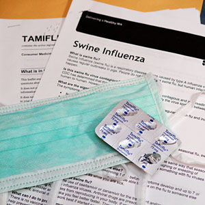 swine flu information pack, masks, and Tamiflu medication