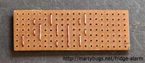 fridge and freezer alarm - wire links on vero board (top view)