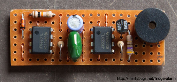 fridge and freezer alarm - vero board layout (top view)