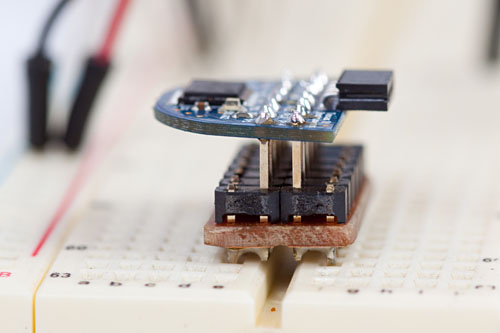 completed adapter plugged into a breadboard
