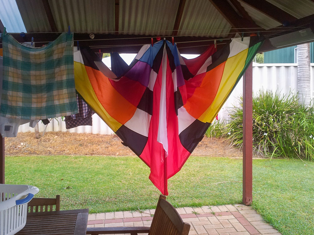 9' Levitation Delta kite hanging out to dry
