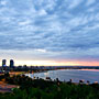 Perth city lights and Swan River at dawn