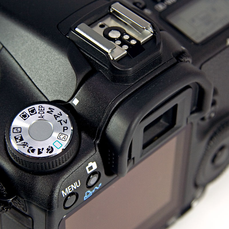 Canon 50D body - mode dial, menu button and hot-shoe