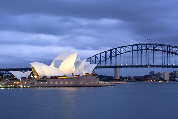 Sydney Opera House and Harbour Bridge at dawn