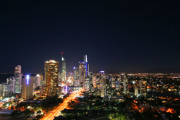 Southern Cross over the lights of Surfers Paradise