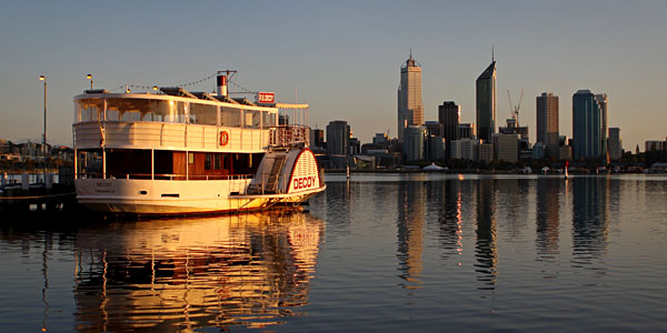 Paddle Steamer Decoy and Perth city skyline