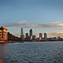 Swan Brewery and city of Perth at sunrise