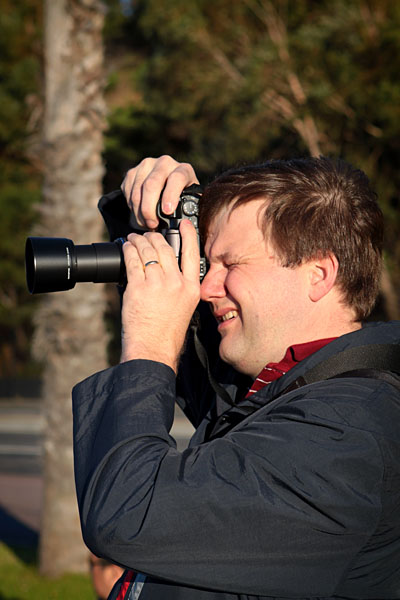 Adrian composing a shot with his new lens