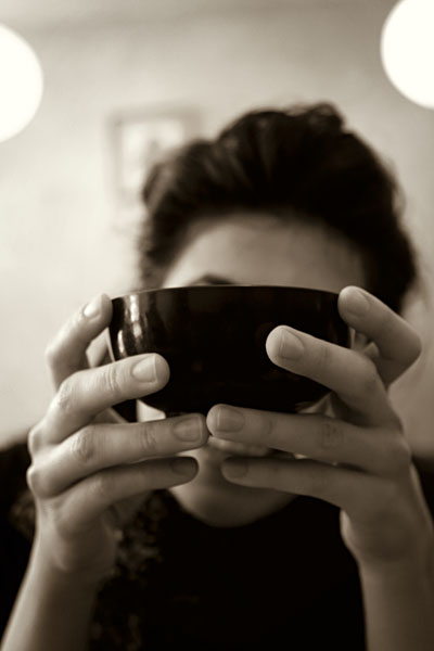 hiding behind a soup bowl