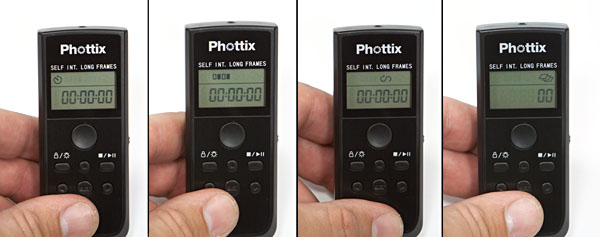 left-to-right: self timer, interval timer, long exposure timer, number of frames