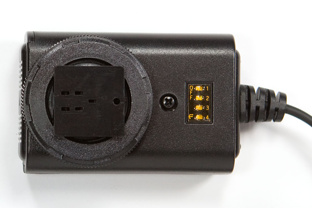 plastic hotshoe mount and DIP switches on receiver