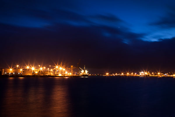 the lights of Freo port before dawn