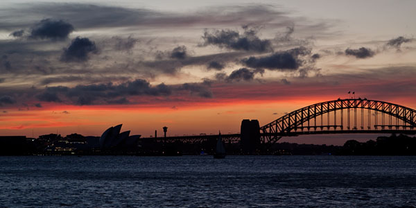 red over the Harbour Bridge