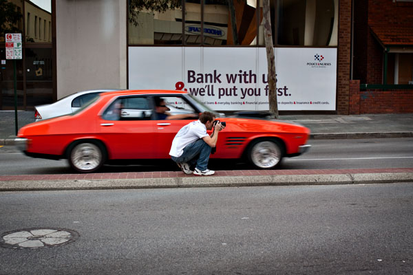 Matt and a passing Monaro