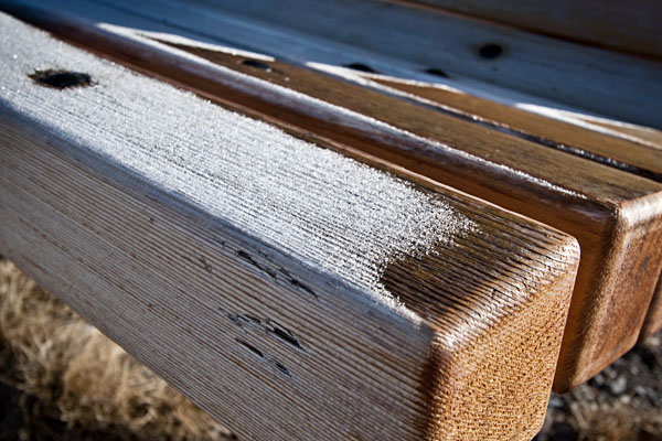 snow on a bench