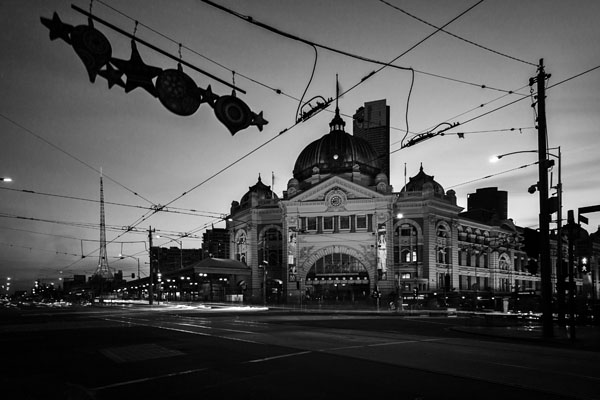 Flinders Street Station after sunset