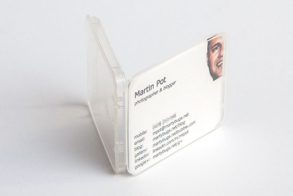 cut a business card to fit inside a compact flash memory card case