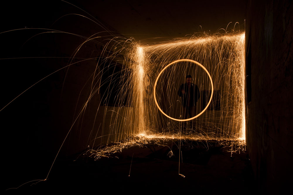 steel wool spinning in the old WWII bunkers