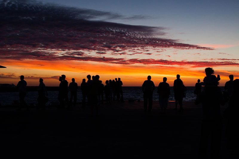 Bathers Beach Sunset Silhouettes