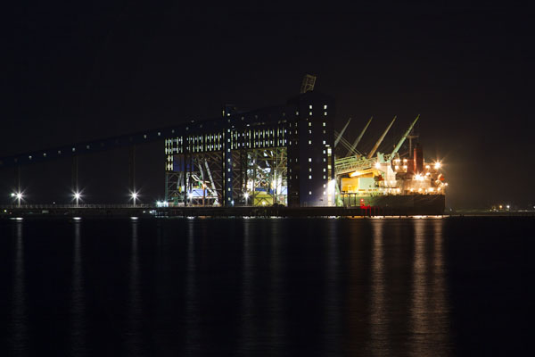 loading a ship at the Kwinana Grain Terminal Wharf