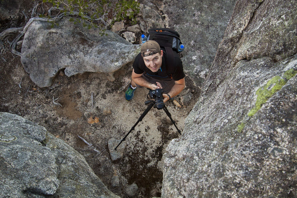 top view of a photographer in action