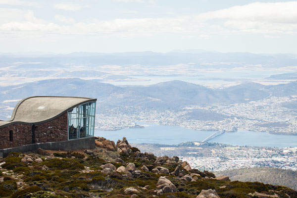 view of Hobart from the pinnacle of Mount Wellington