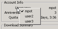 username pop-up menu